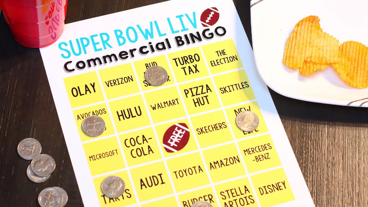 Super Bowl Commercial Bingo 2020 Free Printable