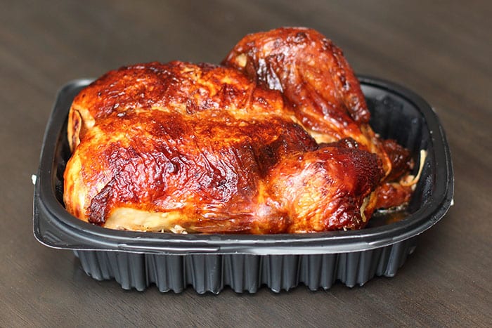 whole rotisserie chicken in container