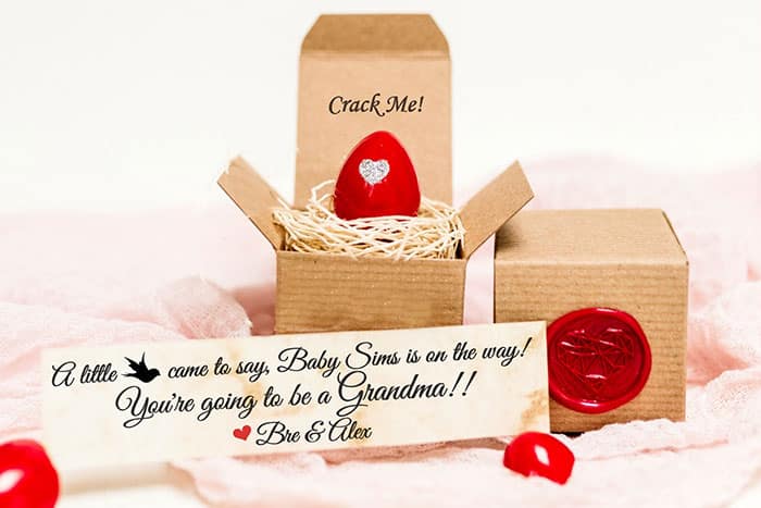 red cracking egg valentine pregnancy announcement