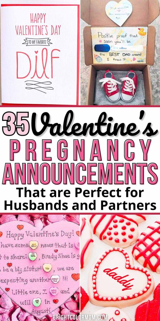 collage of images showing pregnancy announcements on Valentine's Day