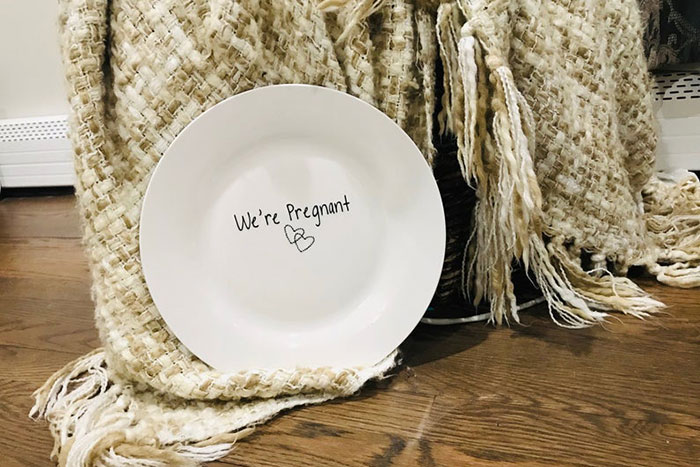 we're pregnant pregnancy reveal plate