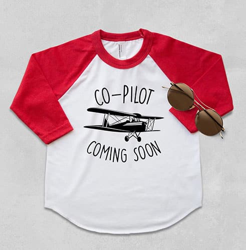 co-pilot coming soon pregnancy announcement shirt