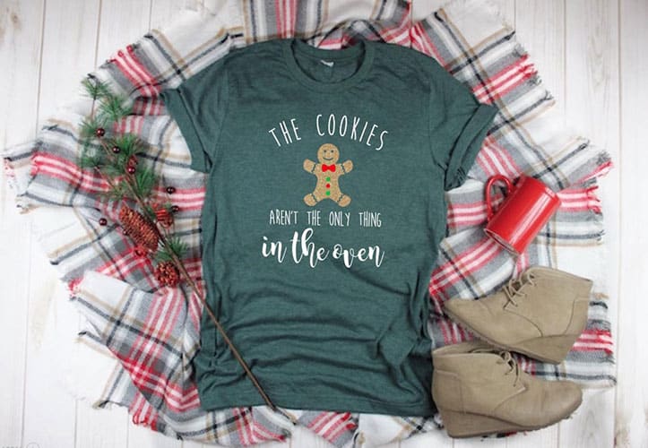 Maternity Eating Cookies for Two Pregnancy T Shirt Cute Christmas Announcement