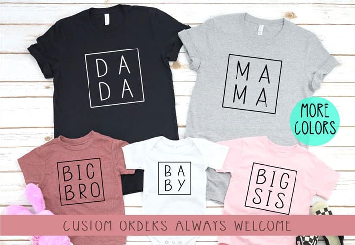 dada mama big bro big sis baby family pregnancy announcement shirts