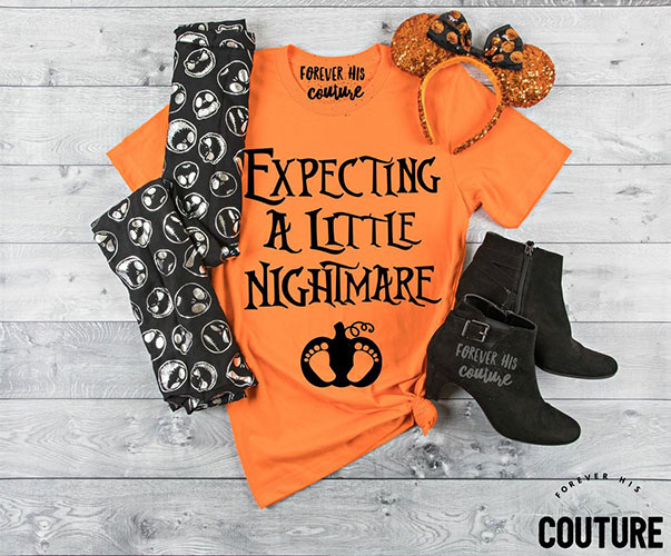 expecting a little nightmare before Christmas Halloween pregnancy announcement shirt