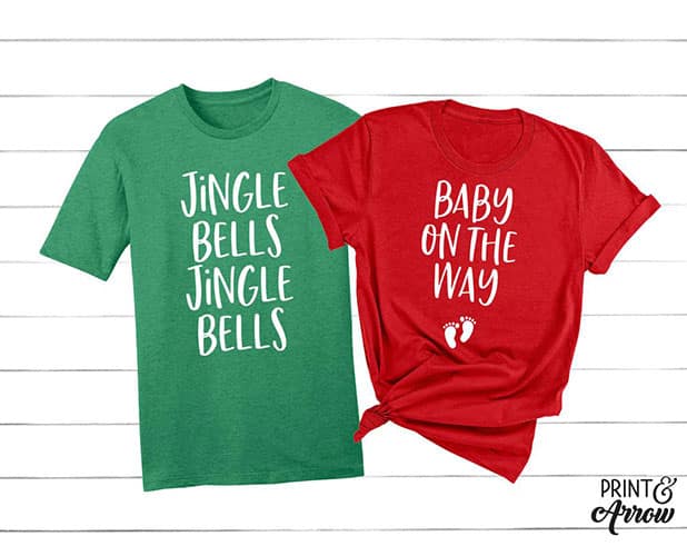 jingle bells baby on the way Christmas pregnancy announcement shirts for couple