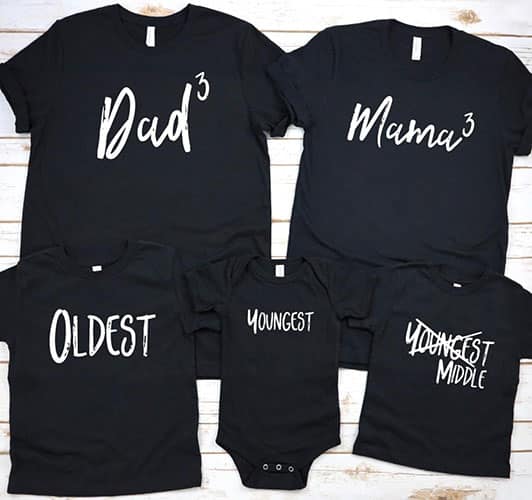 oldest, middle, youngest pregnancy announcement shirts for family