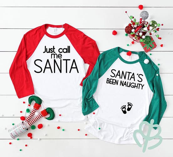 just call me santa, santa's been naught pregnancy announcement shirts for couple