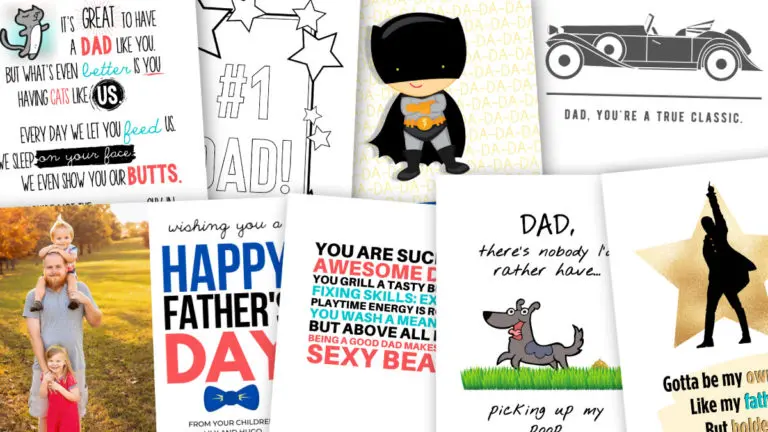 collage of printable fathers day cards