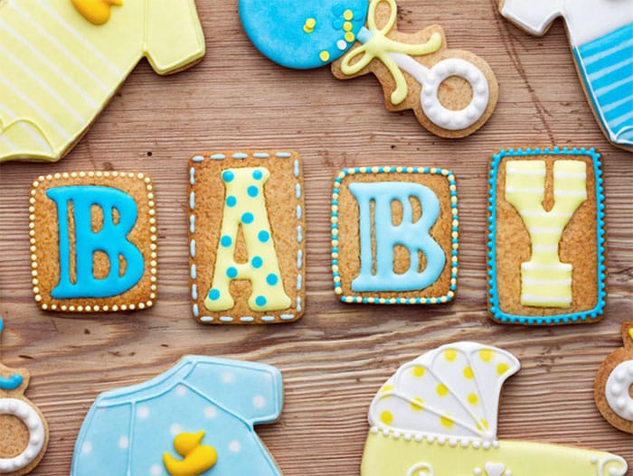 letter cookies spelling out "baby"