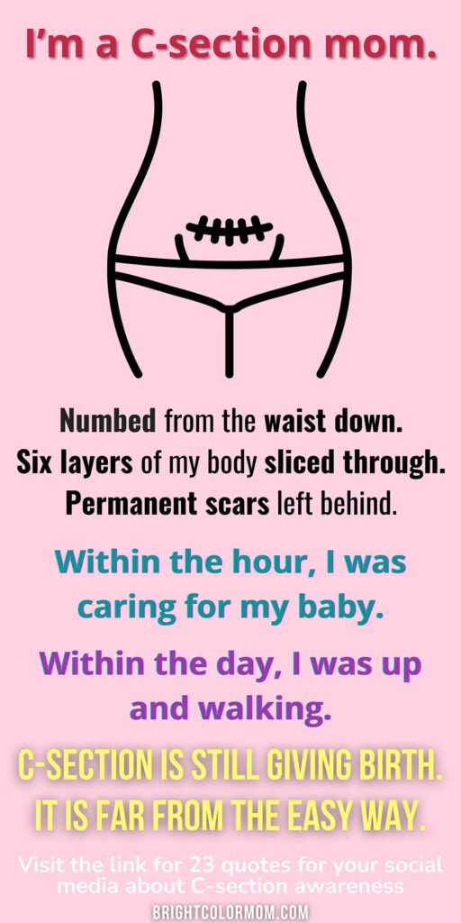 textual image about enduring a C-section with line art of a woman with a scar on her lower stomach