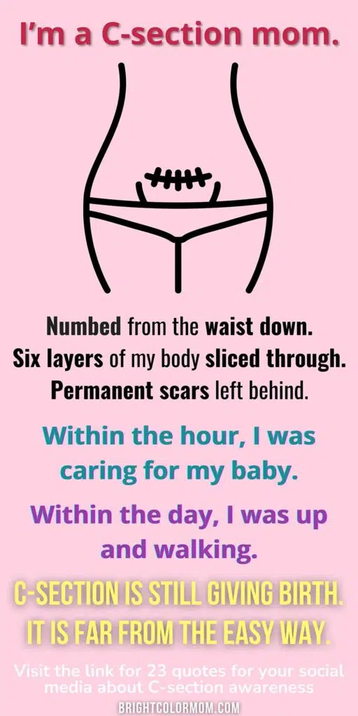 textual image about enduring a C-section with line art of a woman with a scar on her lower stomach