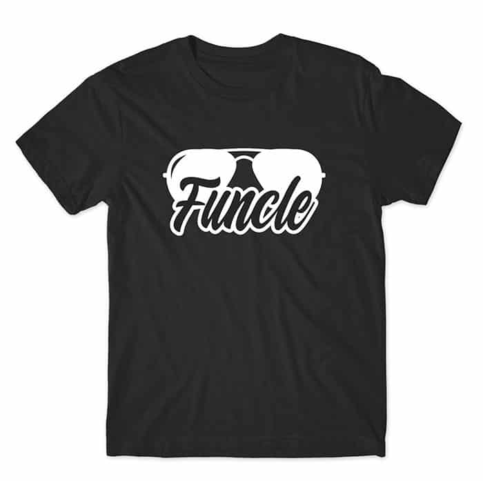 t-shirt with aviator sunglasses that reads "funcle"