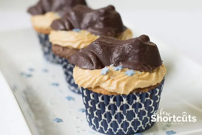 Harry Potter cupcakes topped with chocolate frogs