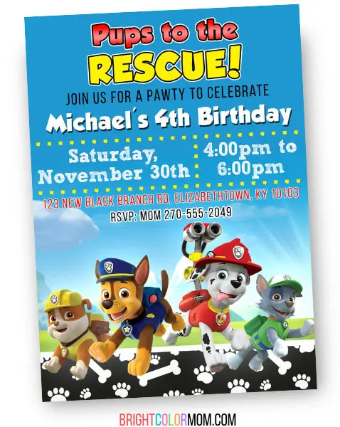 custom printable paw patrol birthday invitation