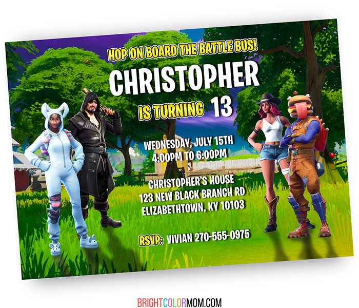 fortnite hop on the battle bus party invitation