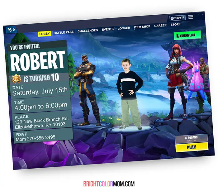 custom fortnite birthday invitation with photo in season 6 lobby