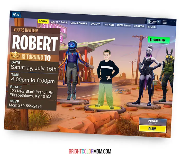 custom fortnite birthday invitation with photo season 5 lobby