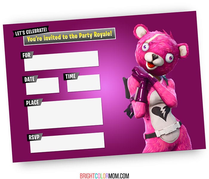 fortnite party invitation featuring creepy bear