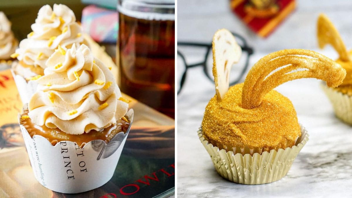 Harry Potter cupcakes - butterbeer and golden snitch