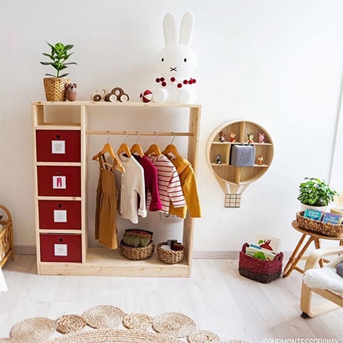 Montessori toddler room wardrobe setup