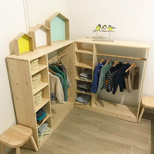montessori toddler room wardrobes set up for twins