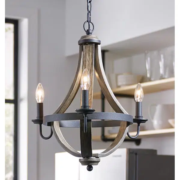 a black farmhouse-style chandelier