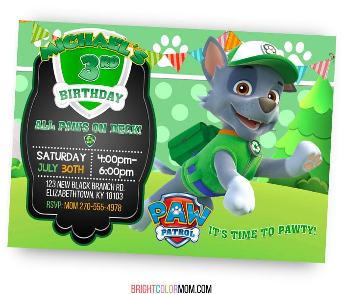rocky paw patrol birthday invitation printable