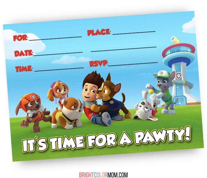 simple blank printable paw patrol birthday invitation