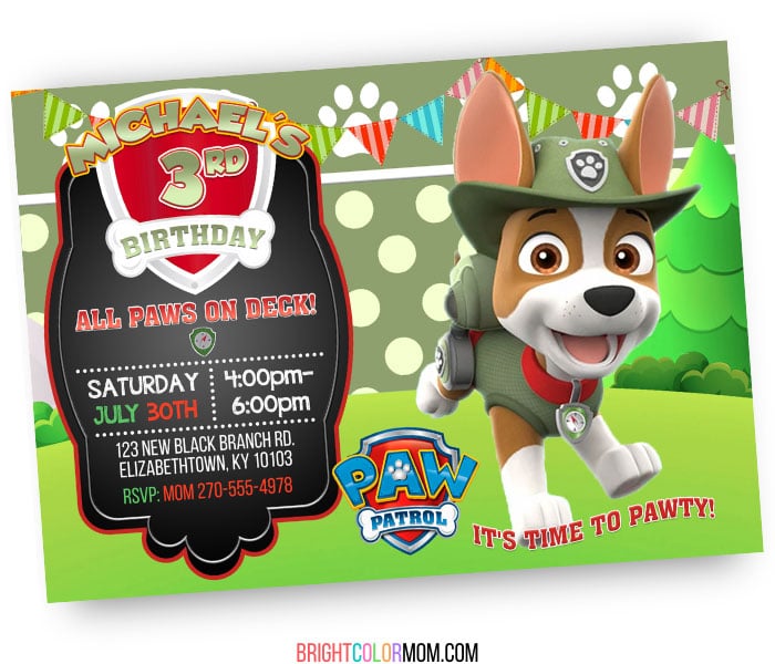 tracker paw patrol birthday invitation printable