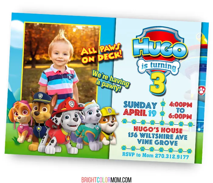 personalized custom photo paw patrol birthday invitation printable