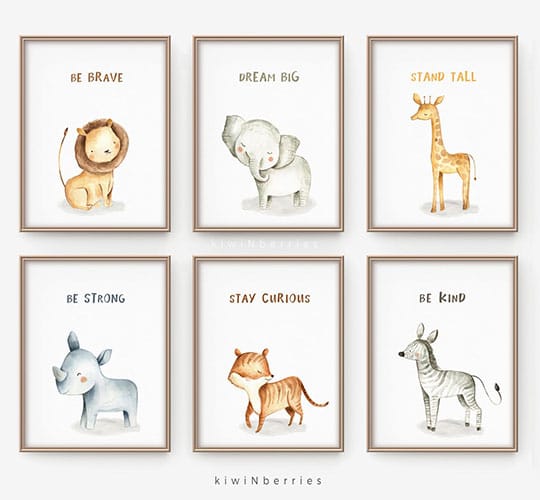 safari animals printable wall art for toddler room