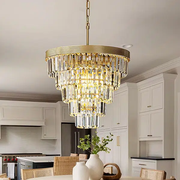 a traditional tiered crystal chandelier