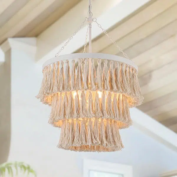 a chandelier made of tassels