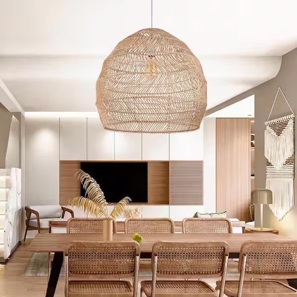 a wicker dome-shaped chandelier