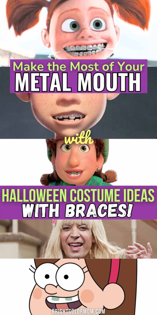 collage of show and movie characters that have braces