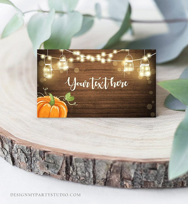 pumpkin and string lights foldable food cards