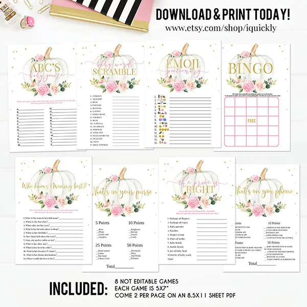 girl little pumpkin baby shower games printable