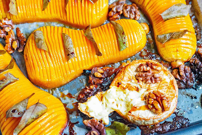 hasselback roasted butternut squash with brie