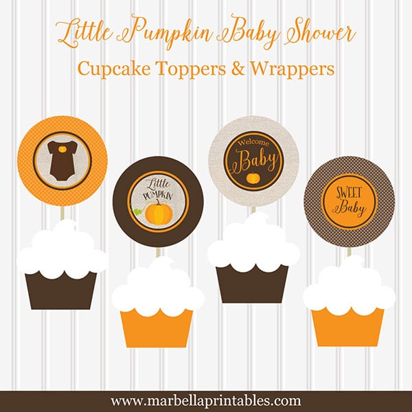 little pumpkin baby shower cupcake toppers or stickers