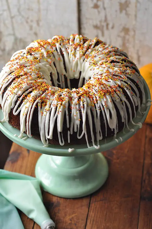 pumpkin bundt cake with cream cheese icing