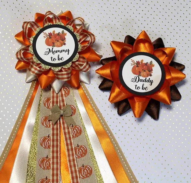 pumpkin themed mommy-to-be and daddy-to-be baby shower pins