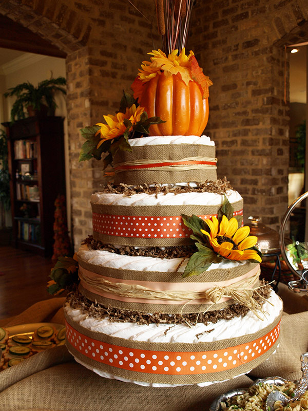 traditional fall pumpkin diaper cake