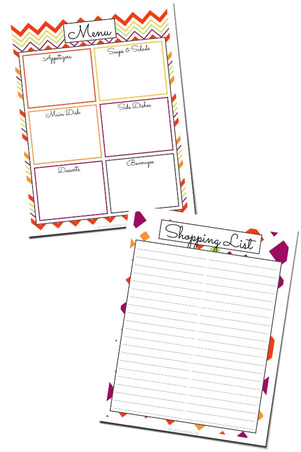 printable Thanksgiving menu planner and grocery shopping list