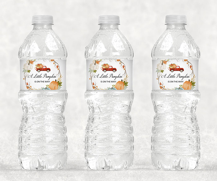 printable pumpkin baby shower water bottle labels