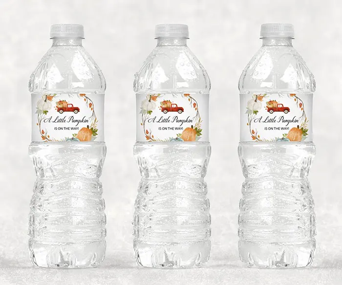 printable pumpkin baby shower water bottle labels