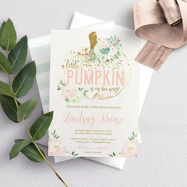 girl little pumpkin baby shower invitation