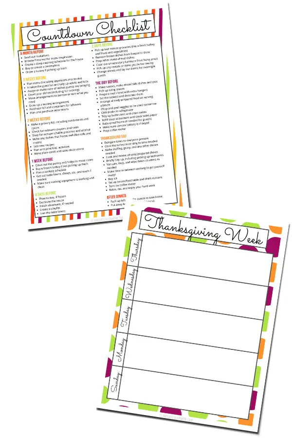 Printable Thanksgiving countdown checklist and Thanksgiving week agenda