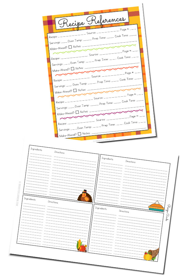 recipe notes and 3x5 recipe card Thanksgiving dinner printables