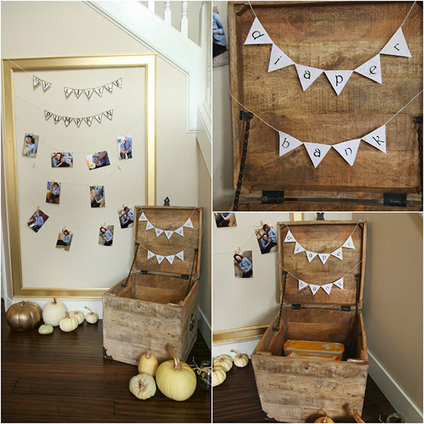 wooden chest diaper bank for little pumpkin baby shower